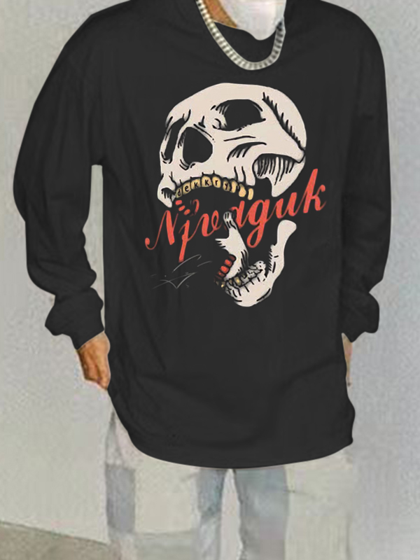 Herren-Langarm-T-Shirt mit Hip-Pop-Schädel-Print-2