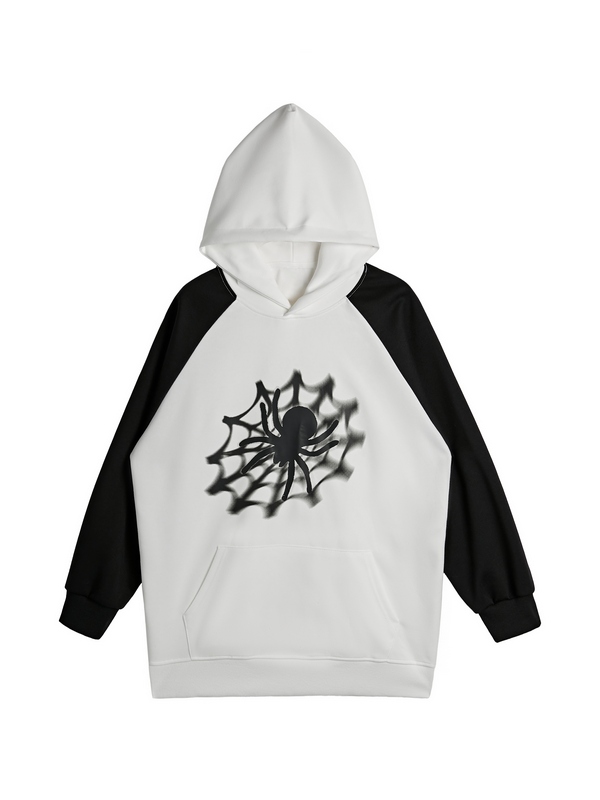 Übergroßer Kapuzenpullover mit Spinnennetz-Print für Herren-1