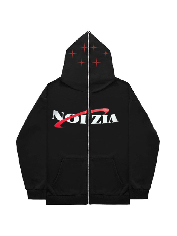 Übergroßer Kapuzenpullover mit Street-Print und Reißverschluss für Herren-1