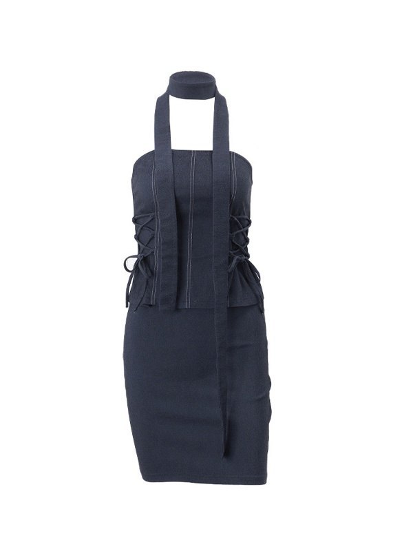 Trägerlose Minikleider mit Off-Neck-Krawatte-4