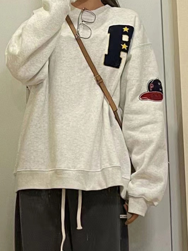 Vintage-Sweatshirt mit Beflockung und Stickerei-3