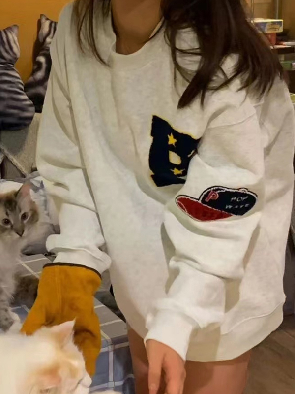 Vintage-Sweatshirt mit Beflockung und Stickerei-2