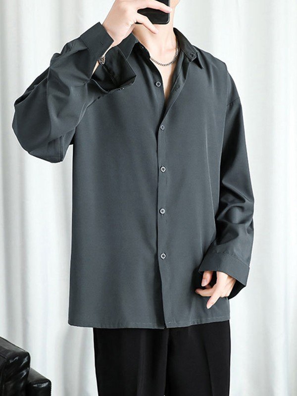 Drapiertes Langarm-Button-Down-Hemd für Herren-1