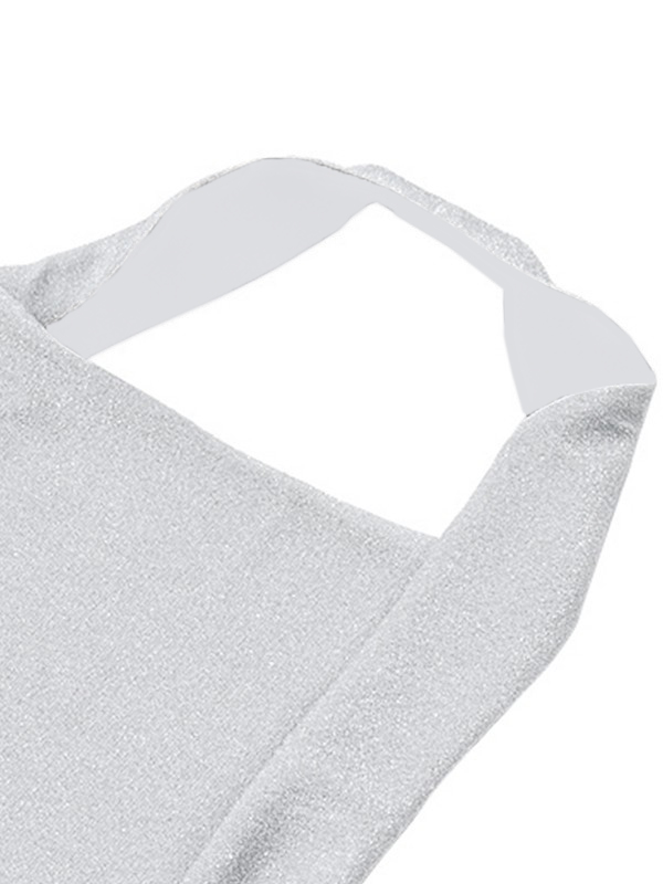 Kurz geschnittenes Trägershirt in Metallic-Silber mit Neckholder-4