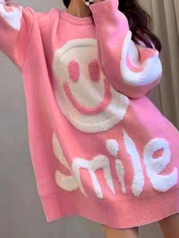 Dicker, lockerer Pullover mit Smile-Print-1