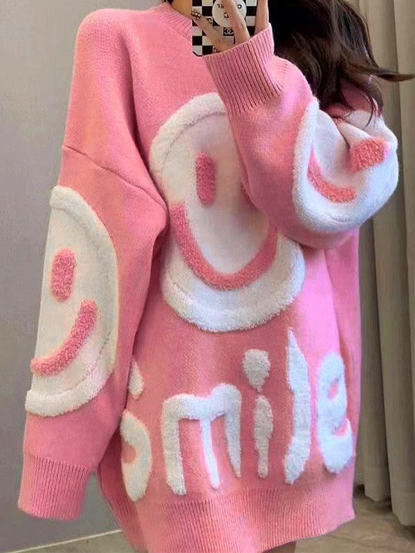 Dicker, lockerer Pullover mit Smile-Print-4