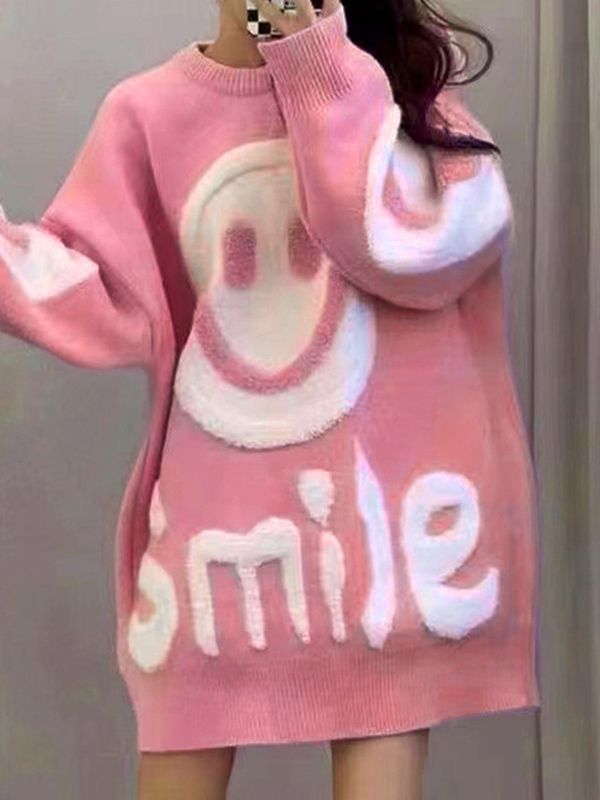 Dicker, lockerer Pullover mit Smile-Print-2