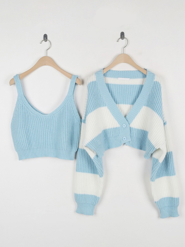 Kurzer Strick-Cardigan mit Streifen-Spleißmuster-2