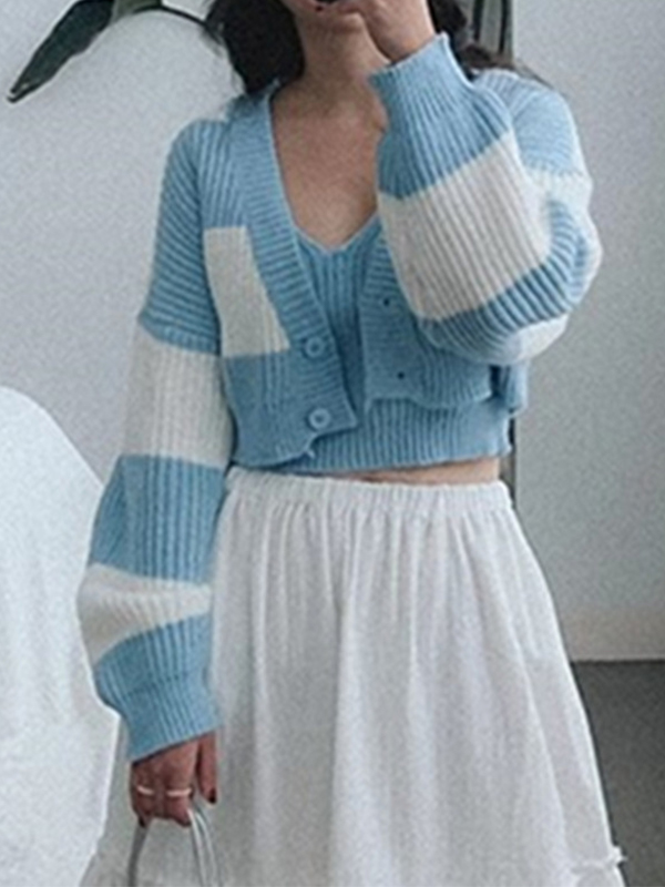 Kurzer Strick-Cardigan mit Streifen-Spleißmuster-1